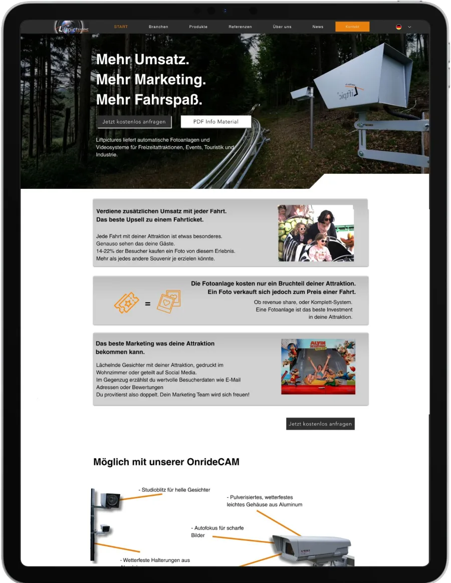 Liftpictures Website auf einem Tablet